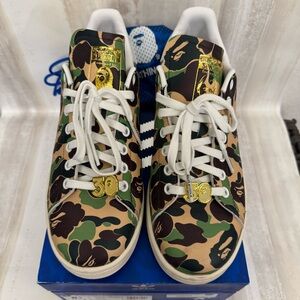 Adidas Stan Smith Bape Camo Sneakers with Gold Accents